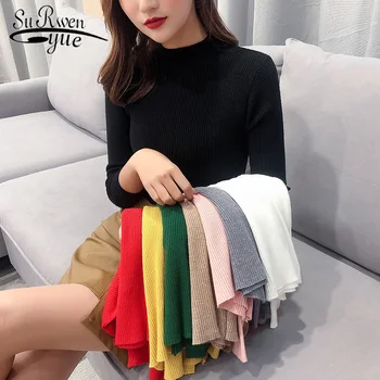 Autumn Winter 2019 Slim Long Sleeve Knitted Women Sweaters Half High Collar Pullover Solid Elasticity Turtleneck Sweater 7707 50 
Autumn Winter 2019 Slim Long Sleeve Knitted Women Sweaters Half High Collar Pullover Solid Elasticity Turtleneck Sweater 7707 50