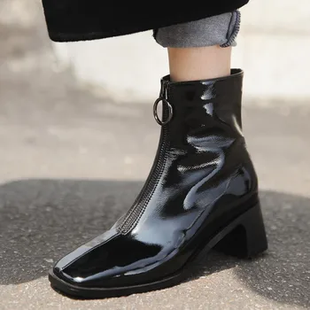 Front Zipper Patent Leather Ankle Boots Comfort Square Toe Block Heel Chelsea Boots Winter Black Shoes Women
Front Zipper Patent Leather Ankle Boots Comfort Square Toe Block Heel Chelsea Boots Winter Black Shoes Women