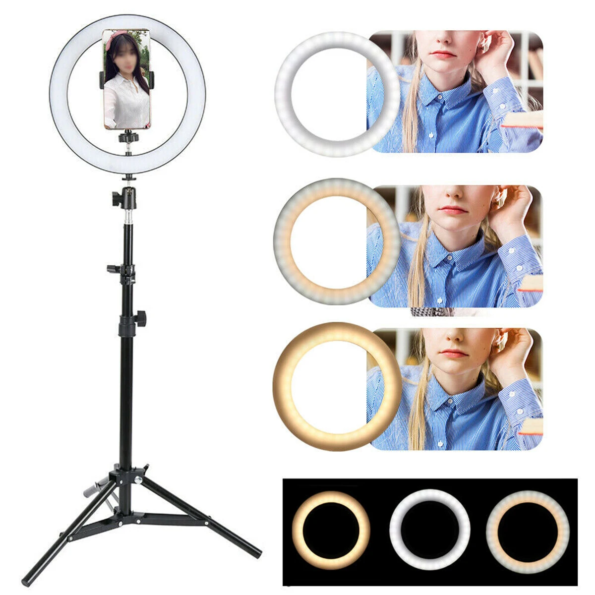 16cm Dimmable LED Selfie Ring Light With Tripods Stand Cell Phone Clip Tripod Desk Photography Light For Makeup Live Streaming
16cm Dimmable LED Selfie Ring Light With Tripods Stand Cell Phone Clip Tripod Desk Photography Light For Makeup Live Streaming