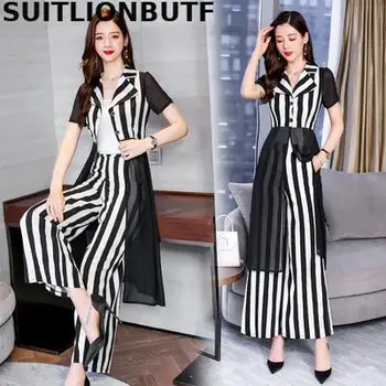 Perfect Quality Elegant Ladies Two Piece Set Notched Chiffon Patchwork Long Tops Elastic Waist Pants Ropa Mujer Dot Striped Sets 
Perfect Quality Elegant Ladies Two Piece Set Notched Chiffon Patchwork Long Tops Elastic Waist Pants Ropa Mujer Dot Striped Sets