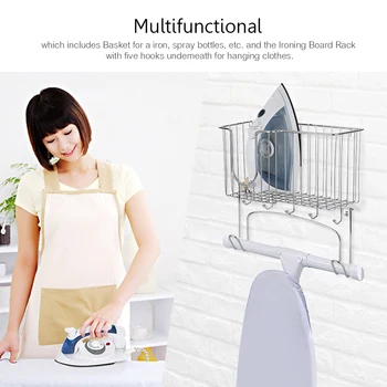 2 in 1 Wall-mounted Holder Multifunction Ironing Rack Storage Basket Hollowed-out Design Metal Ironing Board Holder Storage Hook
2 in 1 Wall-mounted Holder Multifunction Ironing Rack Storage Basket Hollowed-out Design Metal Ironing Board Holder Storage Hook
