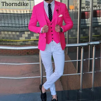

Thorndike Rose Red Suit Men Notched Lapel Formal Busness Wear Man Suits Custom Made 3 Pieces Sets Groomsmen Tuxedos Weeding Suit