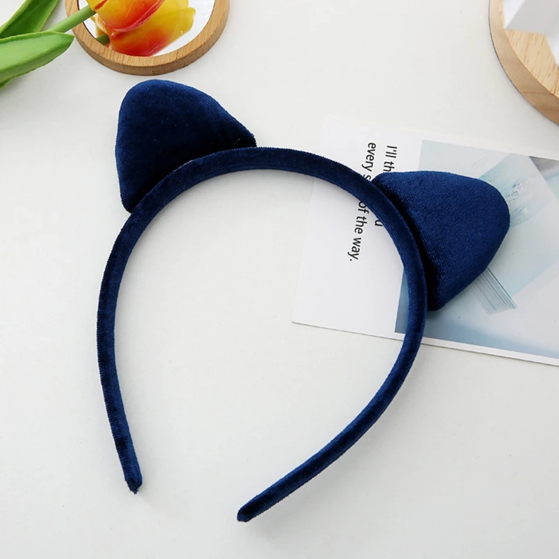 

Q1QA Short Plush Leopard Grain Headband Cute Kitten Animal Ears Velvet Hair Hoop Festival Party Cosplay Hair Accessories