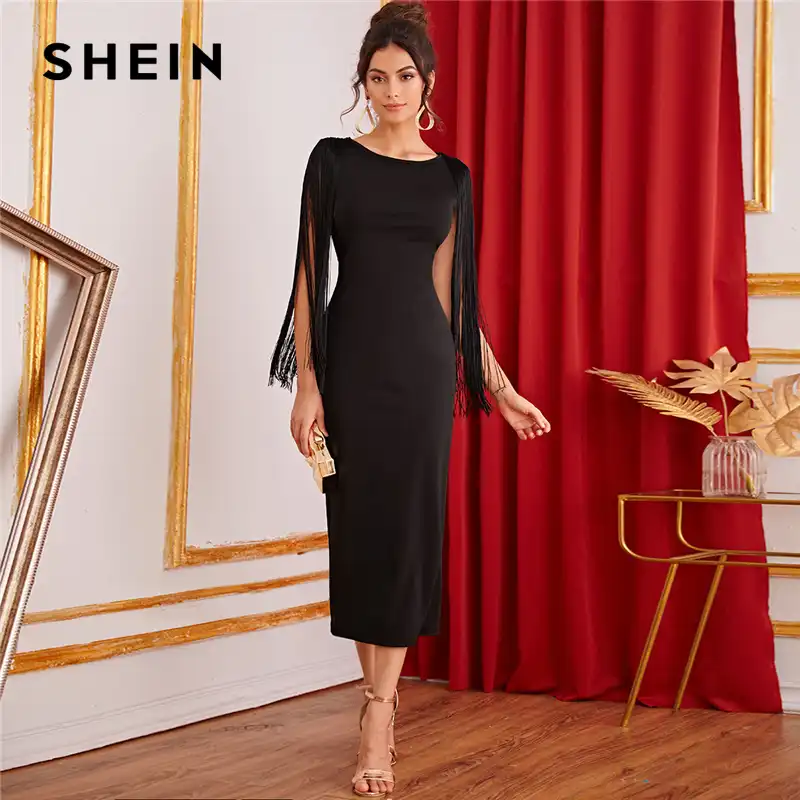 shein black midi dress