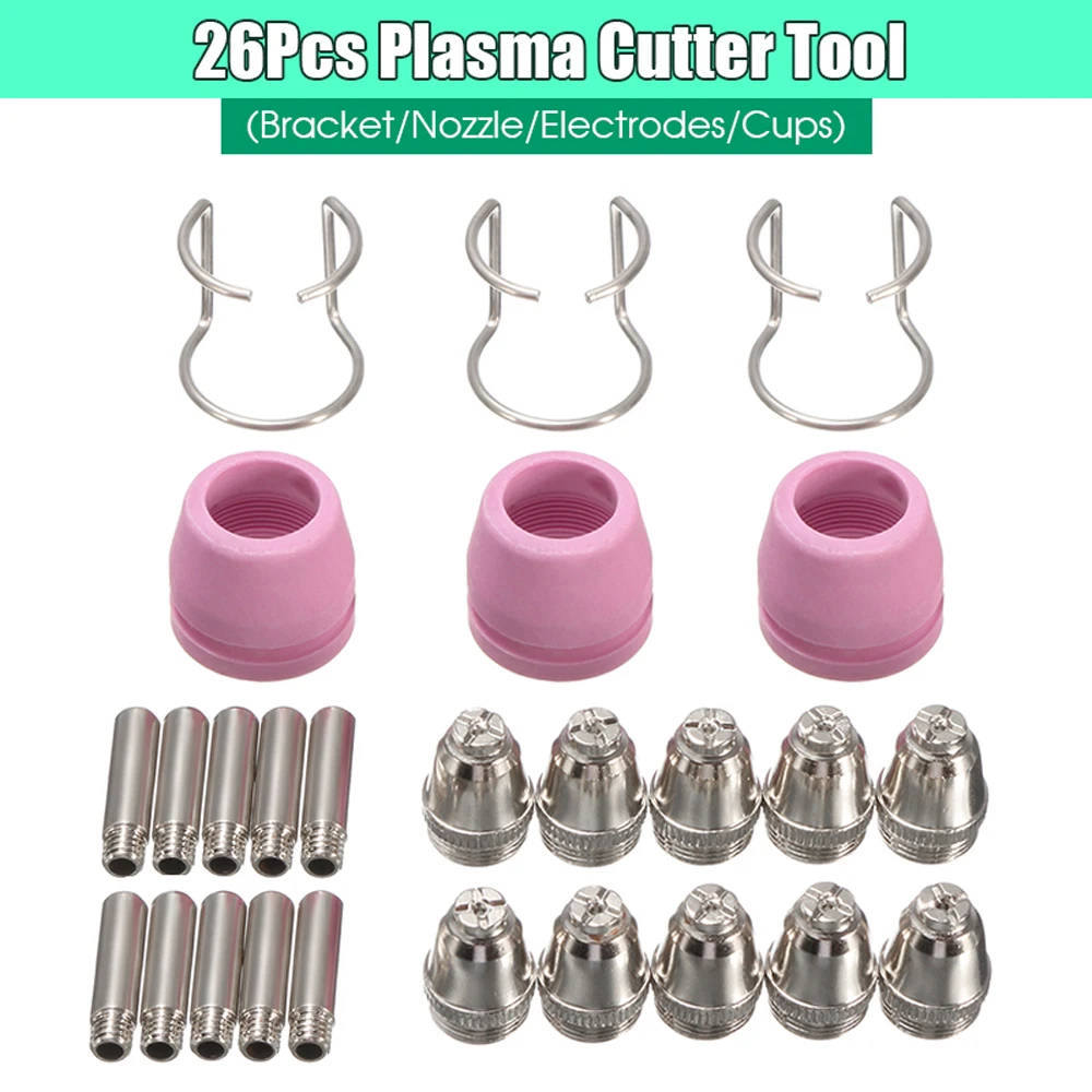 Hot New 26Pcs Plasma Cutter Consumables Kit SG-55 AG-60 WSD-60P Cutting Torch Tip Nozzle
Hot New 26Pcs Plasma Cutter Consumables Kit SG-55 AG-60 WSD-60P Cutting Torch Tip Nozzle
