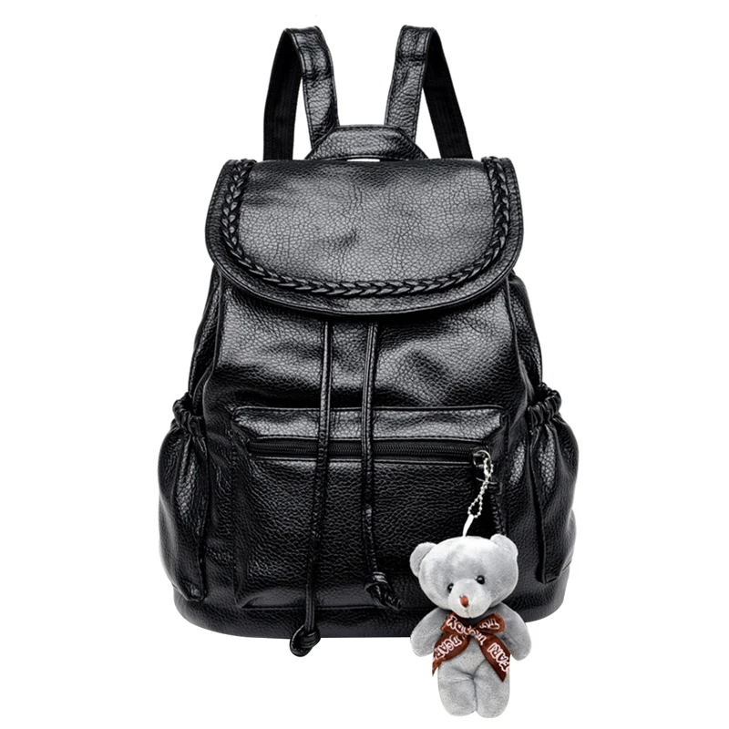 Фото Женский рюкзак черные рюкзаки из искусственной кожи для девочек-подростков