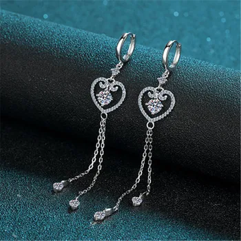 New Arrival Diamond Test Past Heart Mossanite Drop Earrings 925 Silver 1.5 ct Total Brilliant Cut Long Chain Gemstone Earrings 
New Arrival Diamond Test Past Heart Mossanite Drop Earrings 925 Silver 1.5 ct Total Brilliant Cut Long Chain Gemstone Earrings