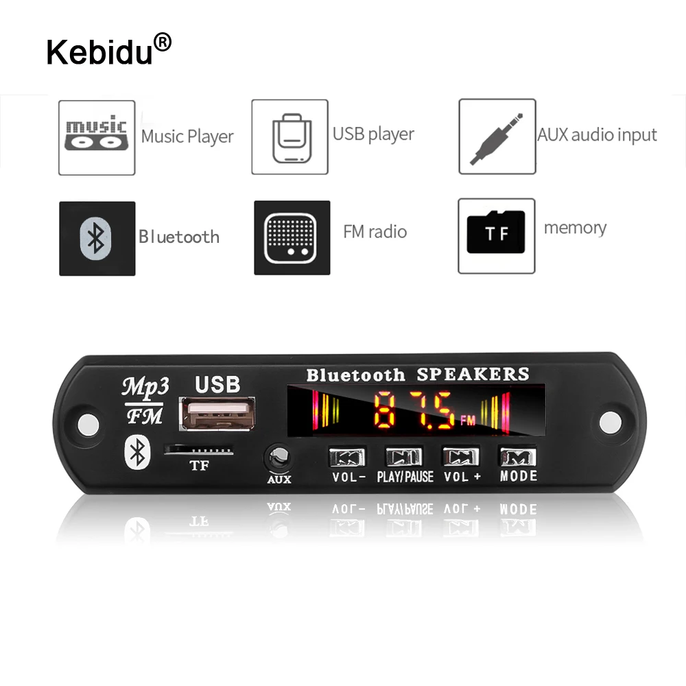 Bluetooth V5.0 USB 3 5 мм AUX FM-радио беспроводной ресивер MP3-плеер в 12 В MP3 декодер плата