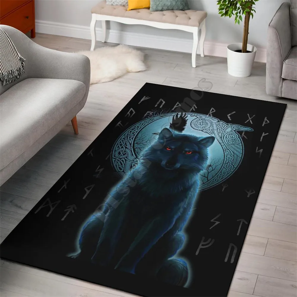 

Viking Style Area Rug Fenrir Viking Wolf And Moon 3D Printed Rugs Mat Rugs Anti-slip Large Rug Carpet Home Decoration