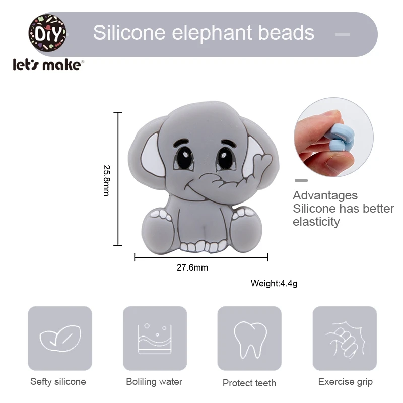 Let's Make 5pc/10pcs BPA Free Animal Silicone Teethers Elephant Baby Teething Product Food Grade Tiny Rod Shower Gifts Cartoon