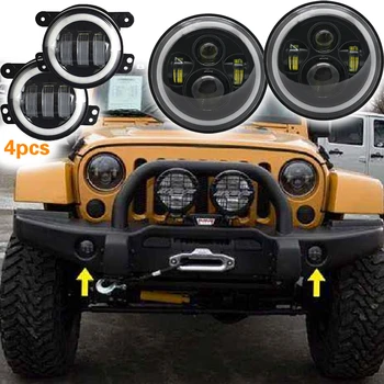 2 packs 7" LED Halo Headlights with H4 For Jeep Wrangler 7inch Headlamps with Pair 4'' 30W front bumper led fog light Fog Lamps 
2 packs 7" LED Halo Headlights with H4 For Jeep Wrangler 7inch Headlamps with Pair 4'' 30W front bumper led fog light Fog Lamps