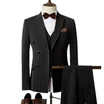 British style striped autumn men suit (Blazer+pants+vest) double-breasted high-end banquet business large size suits groom suit
British style striped autumn men suit (Blazer+pants+vest) double-breasted high-end banquet business large size suits groom suit