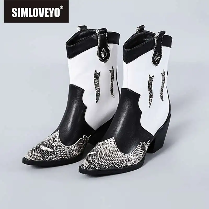 SIMLOVEYO brand design ankle boots for women pointed toe toe western cowboy booties mixed color block heels bottes snakeskin
SIMLOVEYO brand design ankle boots for women pointed toe toe western cowboy booties mixed color block heels bottes snakeskin