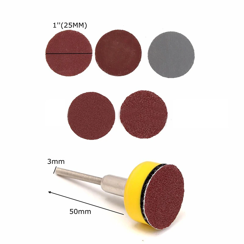 100pcs 25mm Abrasive Sanding Discs + 1inch Abrasives Hook Loop Backer Plate with 1/8inch Shank Set Polishing Pad Sandpaper Set