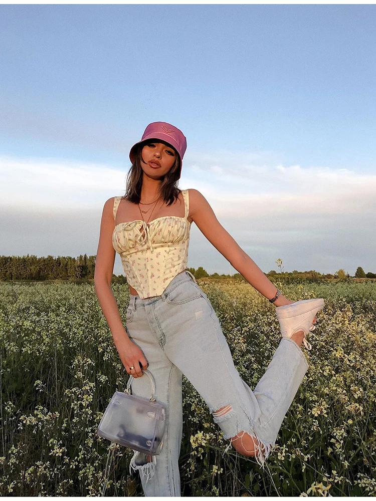 FREE SHIPPING Floral Corset Crop Top Print OUT0871