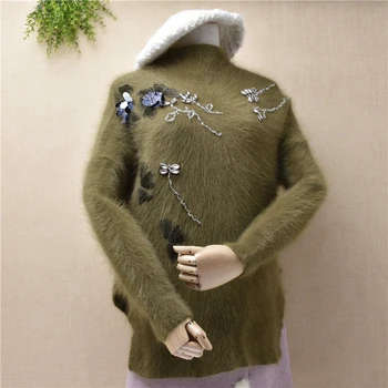 elegant vintage femme o-neck hairy angora rabbit fur beading floral knitted pullover long sleeve loose mink cashmere sweaters 
elegant vintage femme o-neck hairy angora rabbit fur beading floral knitted pullover long sleeve loose mink cashmere sweaters