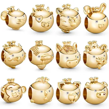 New 925 Sterling Silver Animal Bead Charm Gold Color Shine Chinese Twelve Zodiac Beads Fit Bracelet Bangle DIY Jewelry
New 925 Sterling Silver Animal Bead Charm Gold Color Shine Chinese Twelve Zodiac Beads Fit Bracelet Bangle DIY Jewelry