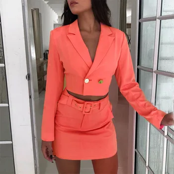 Women Chic Two Piece Set Top and Skirt Long Sleeve Notched Double Button Short Blazer Top Solid Zipper Slim Sashes Mini Skirt
Women Chic Two Piece Set Top and Skirt Long Sleeve Notched Double Button Short Blazer Top Solid Zipper Slim Sashes Mini Skirt
