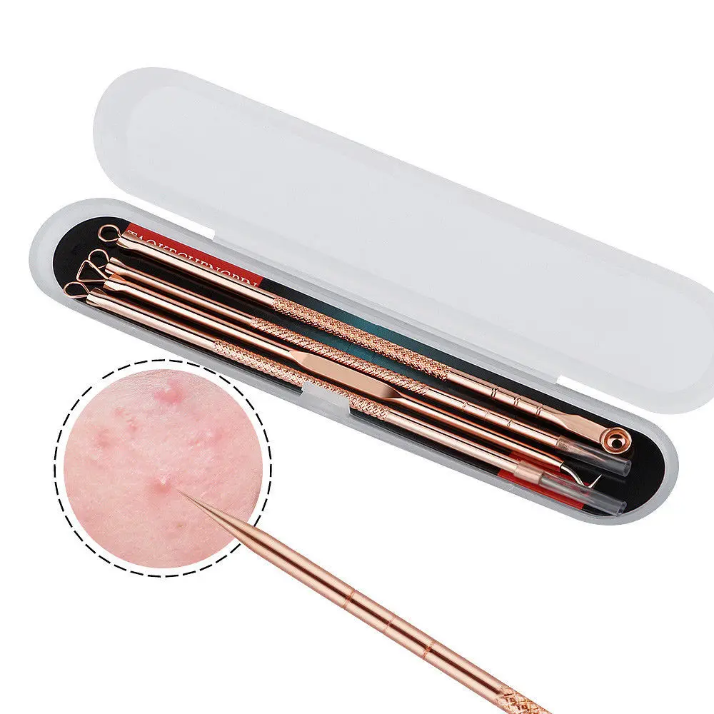 Rose Gold 4pcs/set Blackhead Comedone Acne Pimple Belmish Extractor Vacuum Blackhead Remover Tool Spoon for Face Skin Care Tool
Rose Gold 4pcs/set Blackhead Comedone Acne Pimple Belmish Extractor Vacuum Blackhead Remover Tool Spoon for Face Skin Care Tool