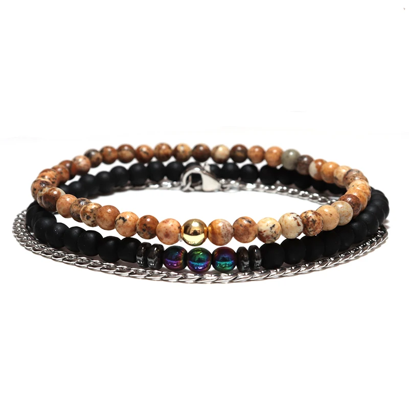 Tredny 3pcs Men Bracelet Set 4mm Small Beads Punk Braslet Natural Frosted Stone Braclet Hombre Adjustable Chain Link Bracelet
Tredny 3pcs Men Bracelet Set 4mm Small Beads Punk Braslet Natural Frosted Stone Braclet Hombre Adjustable Chain Link Bracelet