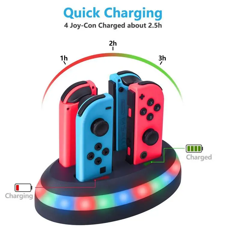 4-in-1 Controller Charger Station Fast Charging Dock Stand with LED Light for Nintendo Switch Joy-con
4-in-1 Controller Charger Station Fast Charging Dock Stand with LED Light for Nintendo Switch Joy-con