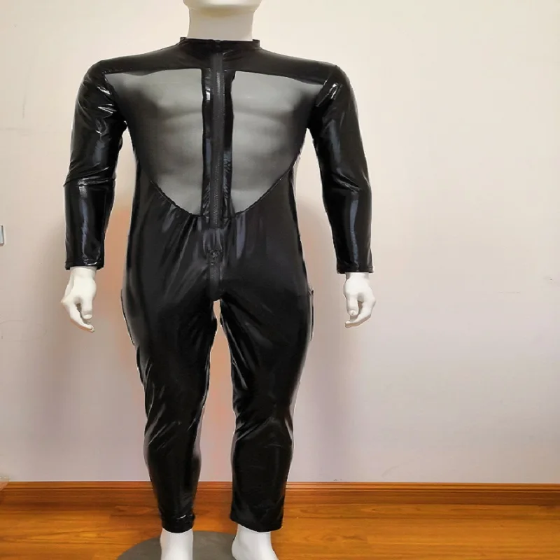 Men's rompers Long Sleeve Mesh Patent Leather Tight-Fitting Jumpsuit Sexy Underwear black male sleepwear
Men's rompers Long Sleeve Mesh Patent Leather Tight-Fitting Jumpsuit Sexy Underwear black male sleepwear