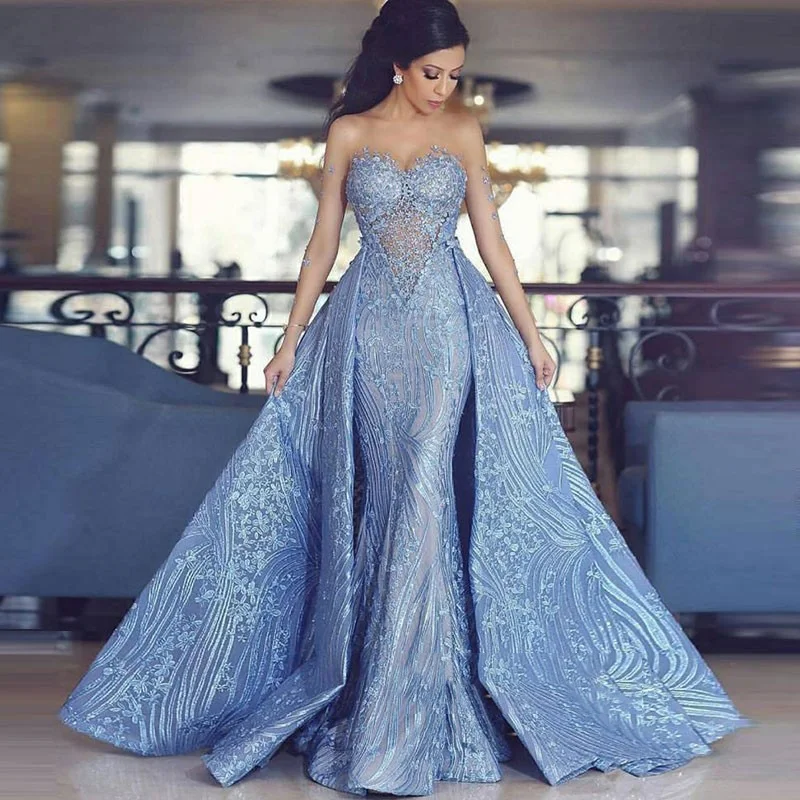 2019 Blue Lace Mermaid Long Evening Gowns With Detachable Appliques Floral Prom Gowns Off The Shoulder Party Dresses
2019 Blue Lace Mermaid Long Evening Gowns With Detachable Appliques Floral Prom Gowns Off The Shoulder Party Dresses