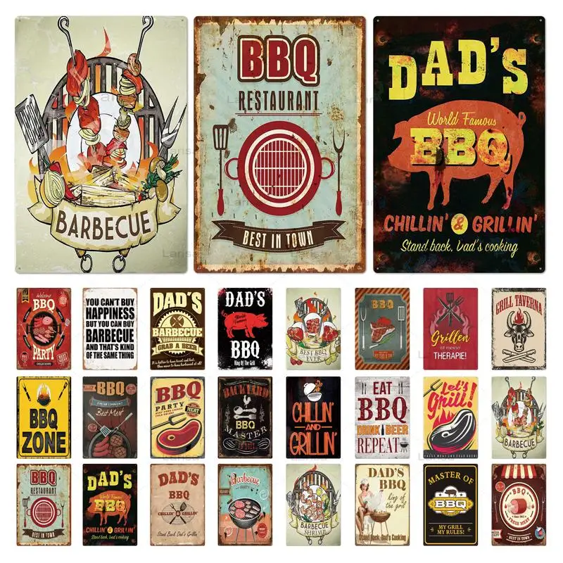 

Bbq Signs Vintage Barbecue Metal Plaque Tin Sign Bbq Poster Decorative Metal Painting Room Wall Stickers Bar Pub Home Decor