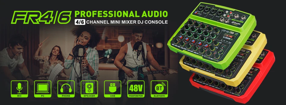Debra Pro 6 Channel DJ Controlle with 99DSP Reverb effect Bluetooth 5.0 USB Mixer USB for karaoke PC recording condenser mic
