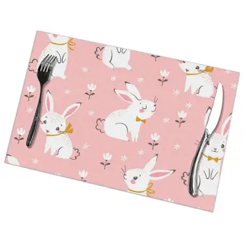 Tableware Pad Placemats 6 PcsTable Mat Non-Slip Cute White Bunnies On Pink Floral Placemats for Dining Table
Tableware Pad Placemats 6 PcsTable Mat Non-Slip Cute White Bunnies On Pink Floral Placemats for Dining Table
