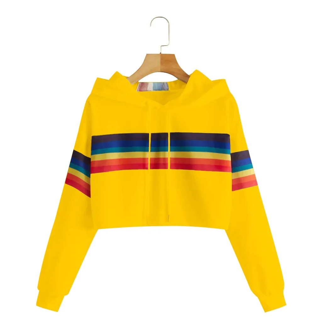 Jaycosin 2019 Fashion Autumn Women Rainbow Stripe Sweatshirt Stylish Long Sleeve Comfortable Female Casual Crop Blouse 930#10