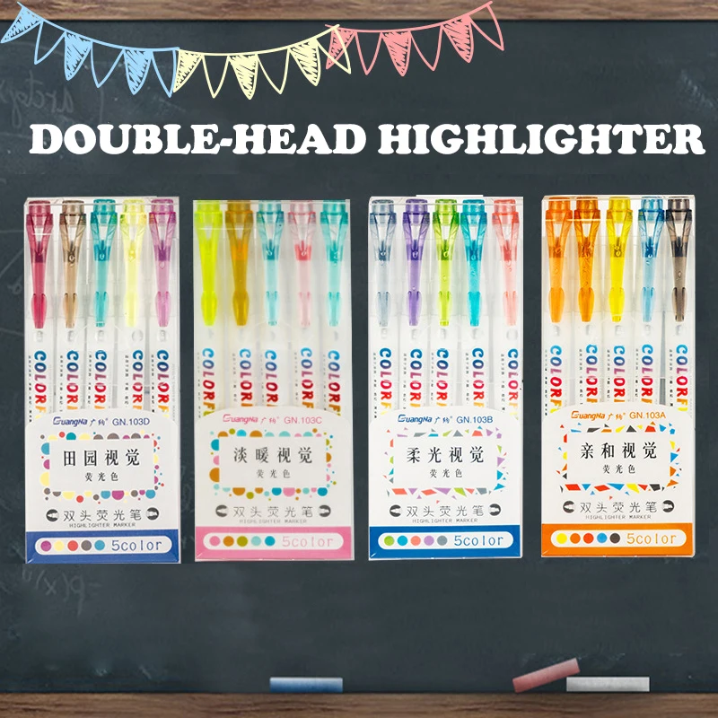 5 Colors Double-head Highlighter Set Candy Color Highlighter Markers Hand Account Diary Pen School Stationery For Students
5 Colors Double-head Highlighter Set Candy Color Highlighter Markers Hand Account Diary Pen School Stationery For Students