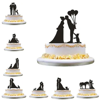 Black Acrylic Cake Topper Bride and Groom Silhouette with Pet Dog Cat Mr & Mrs Toppers for Wedding Cake Decorating Accessory 
Black Acrylic Cake Topper Bride and Groom Silhouette with Pet Dog Cat Mr & Mrs Toppers for Wedding Cake Decorating Accessory