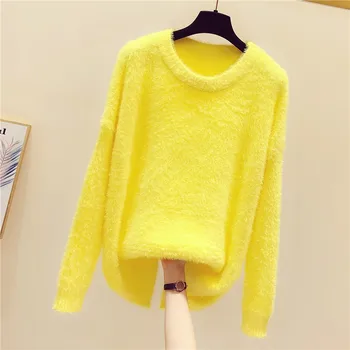 2020 New Autumn Winter Female Pullovers Solid Yellow Color Loose Mink Fleece O Neck Casual Long Sleeve Women Sweaters Tops
2020 New Autumn Winter Female Pullovers Solid Yellow Color Loose Mink Fleece O Neck Casual Long Sleeve Women Sweaters Tops
