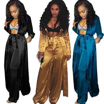 Satin Two Piece Set Women Fashion Long Kimono Cardigan Trench Coat and Wide Leg Pants Set Ladies Trousers Suits 2 Piece Outfits
Satin Two Piece Set Women Fashion Long Kimono Cardigan Trench Coat and Wide Leg Pants Set Ladies Trousers Suits 2 Piece Outfits