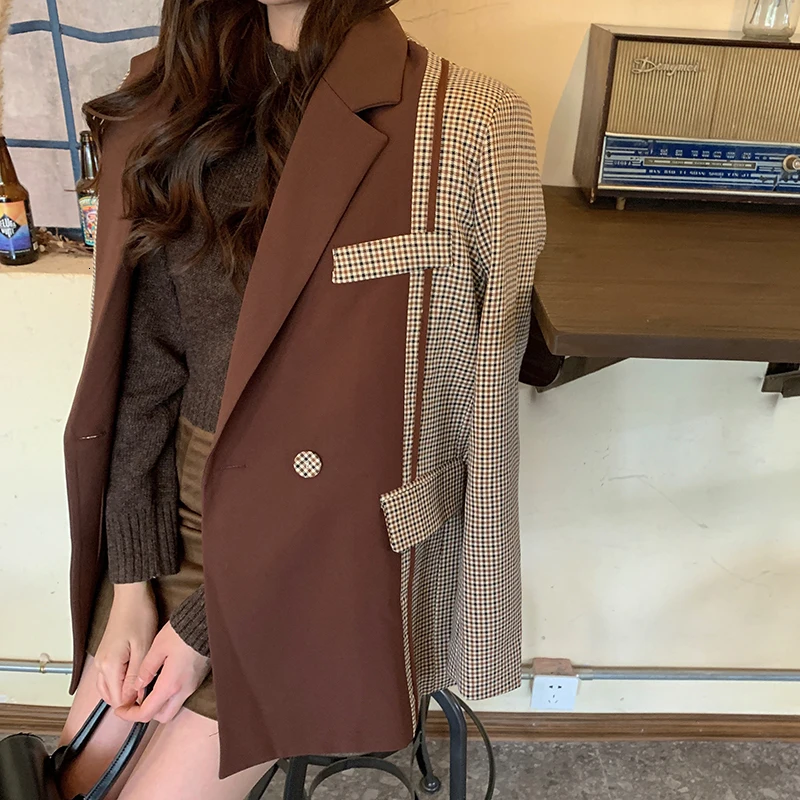 GALCAUR Vintage Hit Color Blazer For Women Notched Long Sleeve Patchwork Plaid Casual Female Blazers 2019 Autumn Fashion New (4).jpg