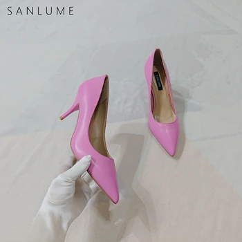 SANLUME pink pink heels pumps women shoes high heel Genuine leather sheepskin sweet slip on pointed toe ladies stiletto heels
SANLUME pink pink heels pumps women shoes high heel Genuine leather sheepskin sweet slip on pointed toe ladies stiletto heels