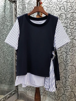 2020 Spring and Summer New Women's round Neck Color Matching Stitching Fake Two Striped Short-Sleeved All-Match Top 709
2020 Spring and Summer New Women's round Neck Color Matching Stitching Fake Two Striped Short-Sleeved All-Match Top 709