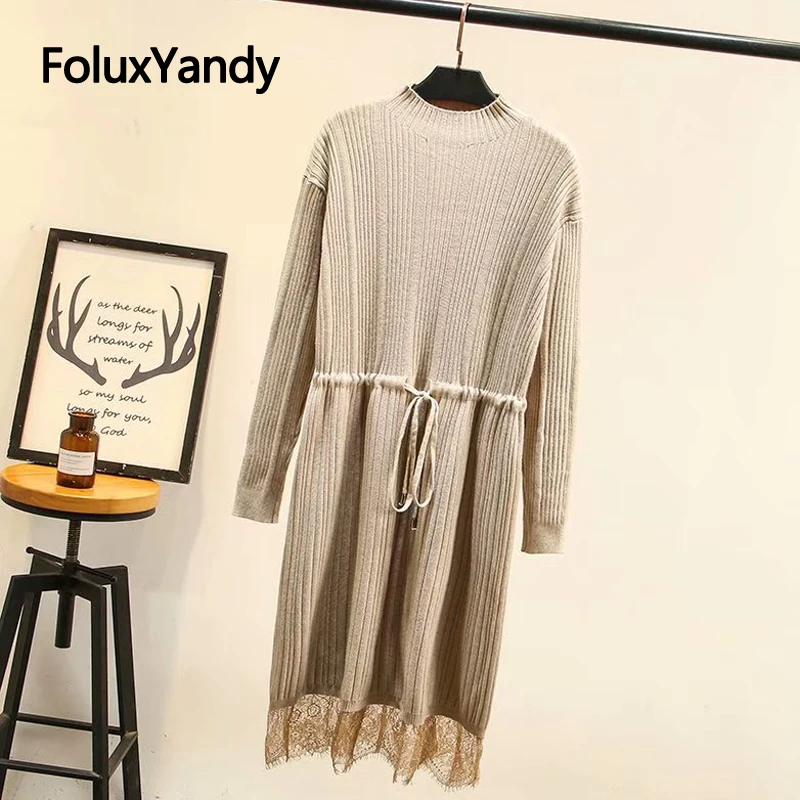 Lace Up Knitted Dress Autumn Spring Vestidos Women Long Sleeve Casual Midi Lace Dress Plus Size KKFY4287
Lace Up Knitted Dress Autumn Spring Vestidos Women Long Sleeve Casual Midi Lace Dress Plus Size KKFY4287