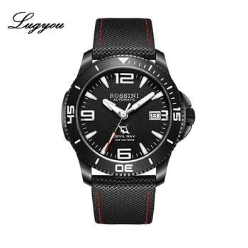 

Lugyou Rossini Navigator Collection Mechanical Men's Watch Water Resistant Leather Strap Bracelet Galuchat Wristwatch 519955T05