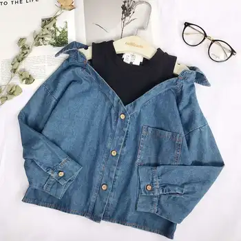 Fashion Children 2020 Spring Autumn Clothes 3-9Year Baby Girl Off Shoulder Denim Shirts For Kids Girls Jeans Shirts And Blouses
Fashion Children 2020 Spring Autumn Clothes 3-9Year Baby Girl Off Shoulder Denim Shirts For Kids Girls Jeans Shirts And Blouses