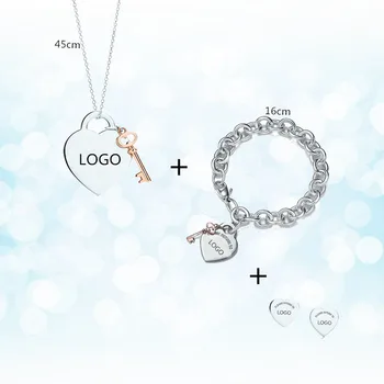 Sterling Silver 925 Classic Fashion Silver Heart Card with Rose Gold Key Ladies Necklace Set Holiday Gift
Sterling Silver 925 Classic Fashion Silver Heart Card with Rose Gold Key Ladies Necklace Set Holiday Gift