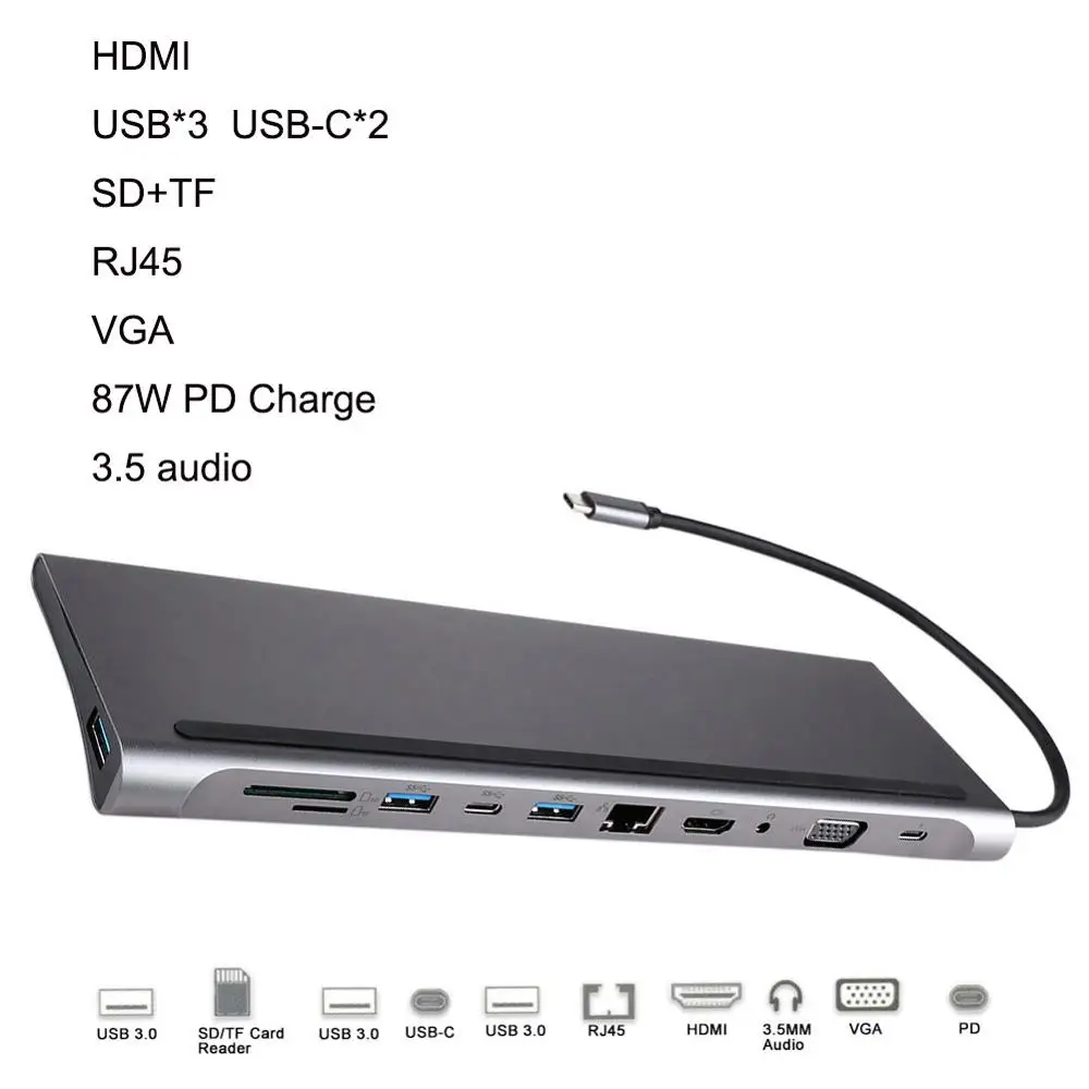 11 Ports USB Type C HUB to 3.0 USB HDMI RJ45 USB HUB for MacBook Pro Accessories USB Splitter Multi Type C HUB USB-C HUB
11 Ports USB Type C HUB to 3.0 USB HDMI RJ45 USB HUB for MacBook Pro Accessories USB Splitter Multi Type C HUB USB-C HUB