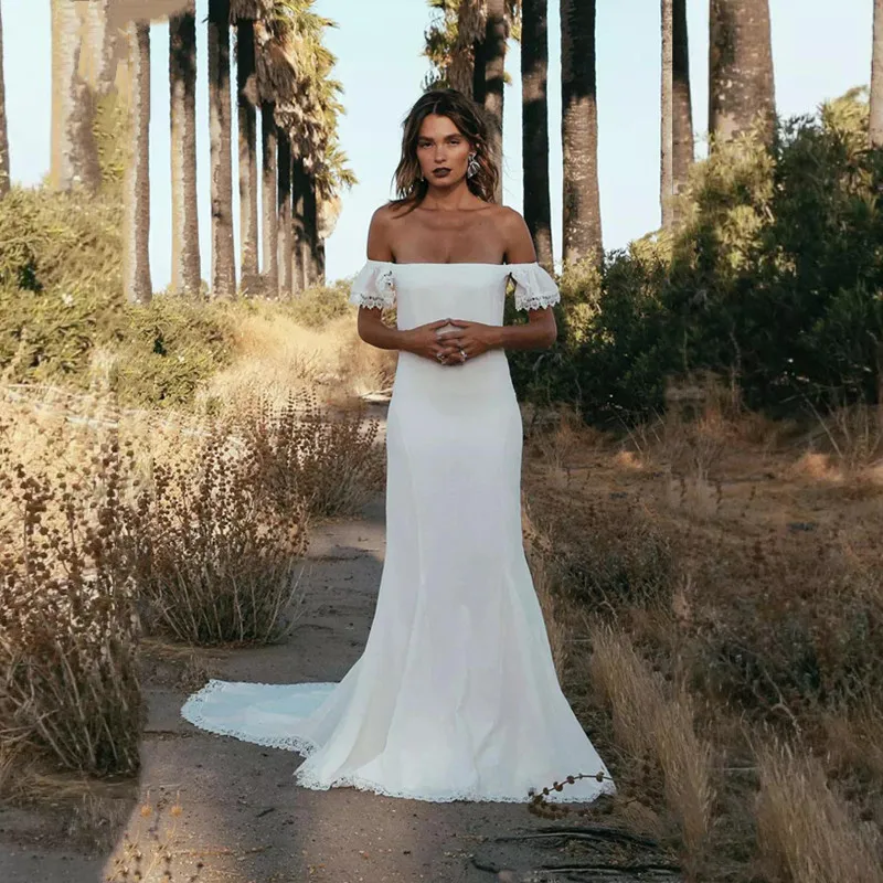 Off The Shoulder Boho Wedding Dress 2024 Simple Mermaid Sweep Train Off The Shoulder Bridal Gowns Custom made Vestidos De Novia 
Off The Shoulder Boho Wedding Dress 2024 Simple Mermaid Sweep Train Off The Shoulder Bridal Gowns Custom made Vestidos De Novia
