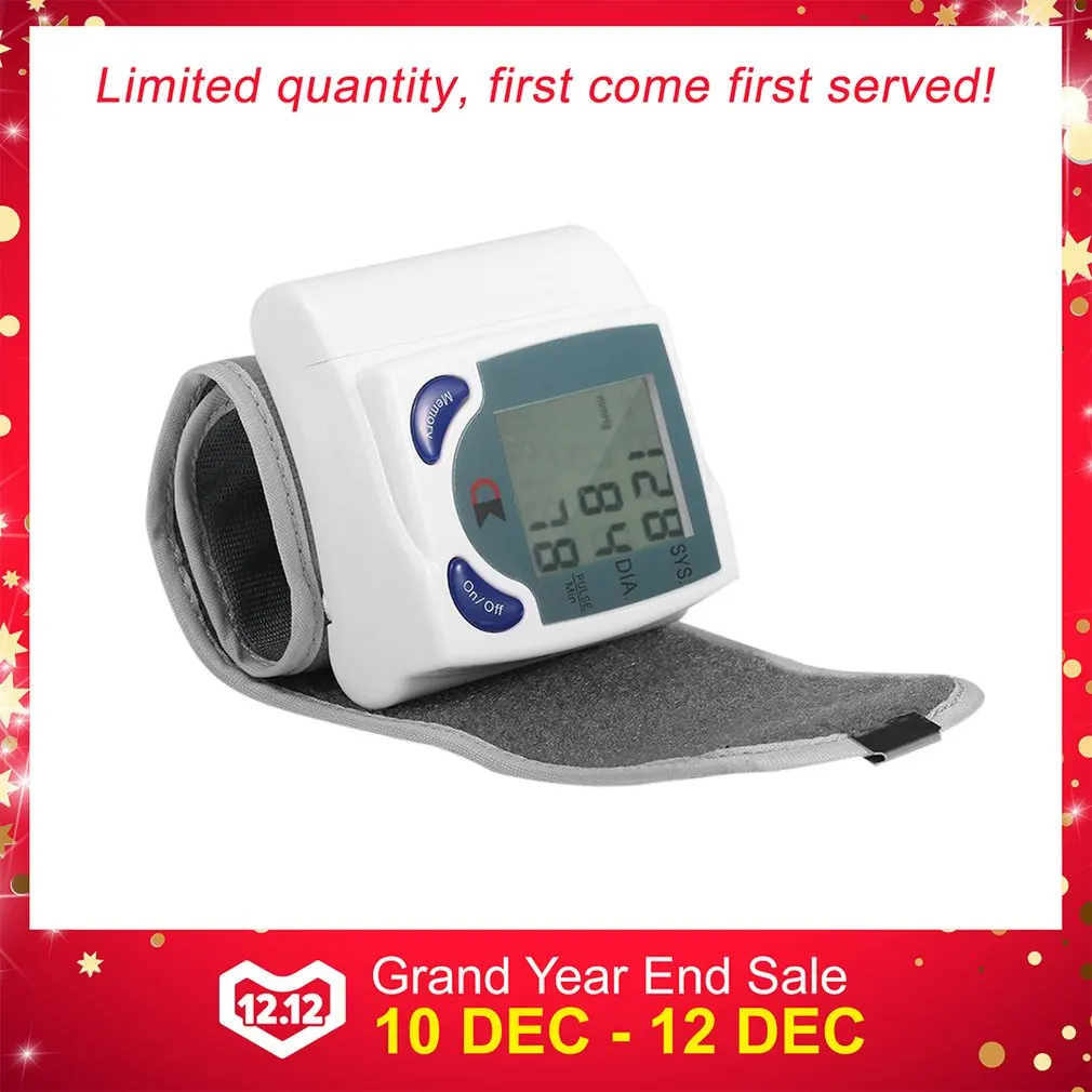 Wrist BP Blood Pressure Monitor meter Pulse Rate Heart Beat Rate Device machine Medical Equipment Tonometer BP Sphygmomanometer
Wrist BP Blood Pressure Monitor meter Pulse Rate Heart Beat Rate Device machine Medical Equipment Tonometer BP Sphygmomanometer