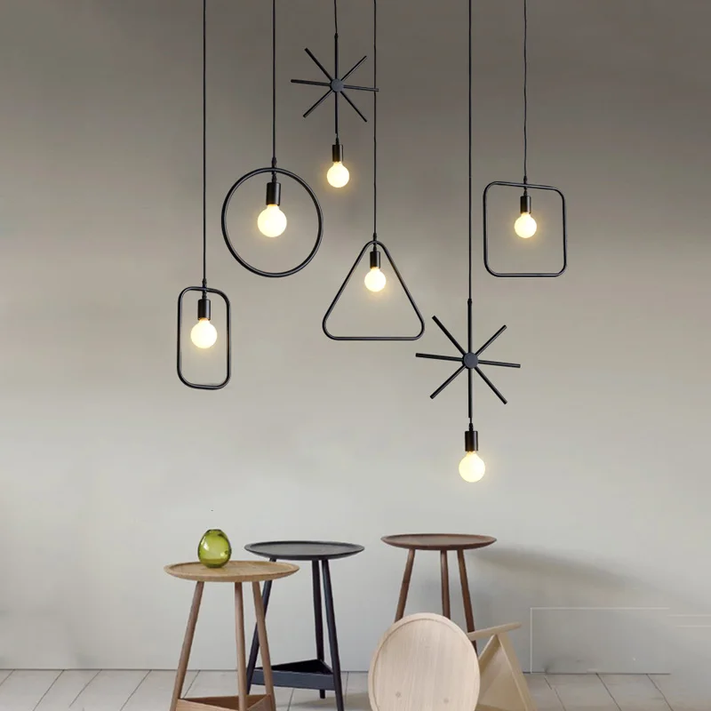 Фото Винтажный Черный подвесной светильник с геометрическим рисунком в стиле