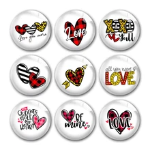 

Valentine's Day Love Buffalo Plaid Round Photo Glass Cabochon Demo Flat Back For DIY Jewelry Making Finding Supplies Snap Button