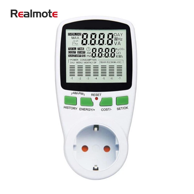 Realmote AC Measuring socket analyzer Power Meters 220v digital wattmeter eu energy meter watt monitor electricity cost diagram
Realmote AC Measuring socket analyzer Power Meters 220v digital wattmeter eu energy meter watt monitor electricity cost diagram