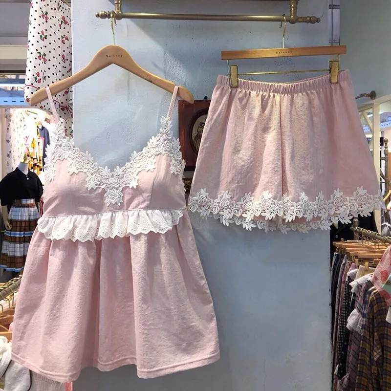 

Cute Women's Lolita Princess Pajama Sets Cotton Tops+Shorts.Vintage Lady Girl's Lace Pyjamas Set.Victorian Sleepwear Loungewear