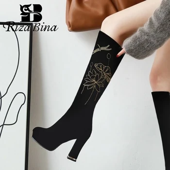 RIZABINA New Fashion Women Knee High Boots Round Toe Thick Heel Zipper Platform Pattern Flock Shoes Ladies Footwear Size 33-43 
RIZABINA New Fashion Women Knee High Boots Round Toe Thick Heel Zipper Platform Pattern Flock Shoes Ladies Footwear Size 33-43